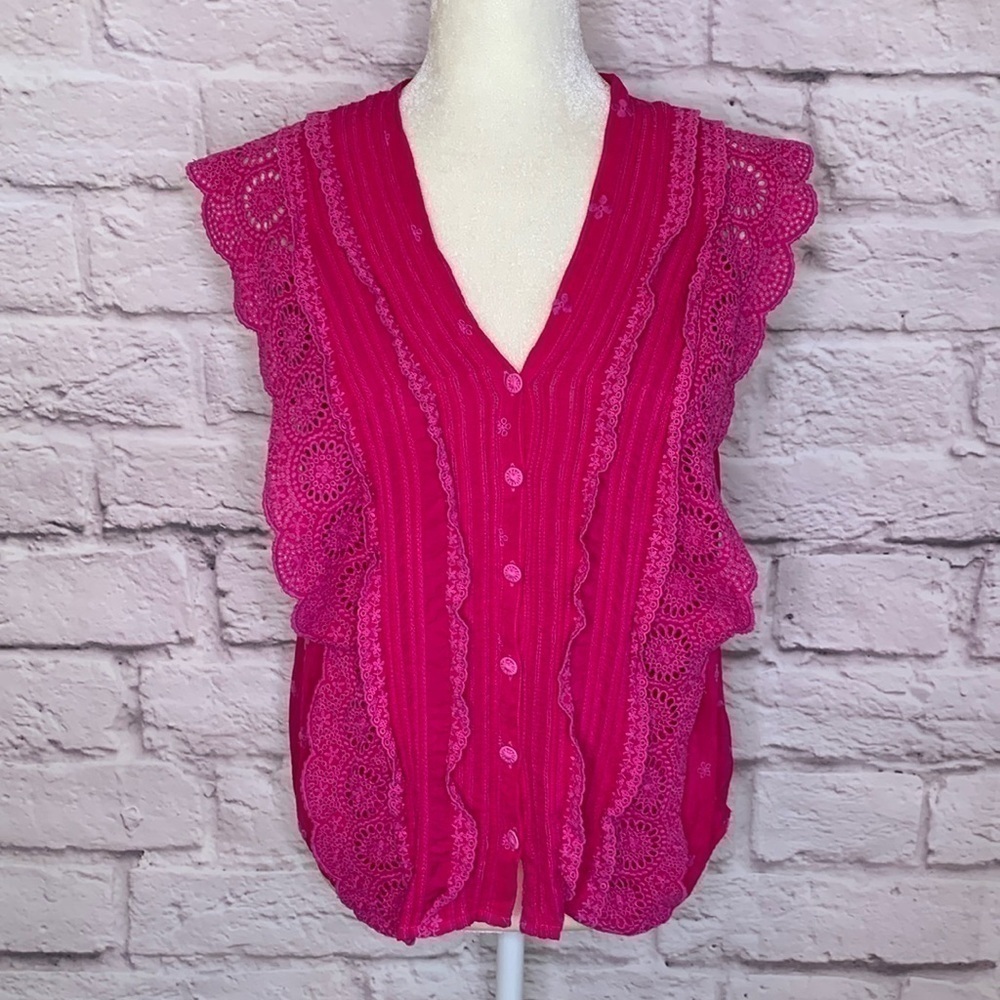 Johnny Was Pink Eyelet Top